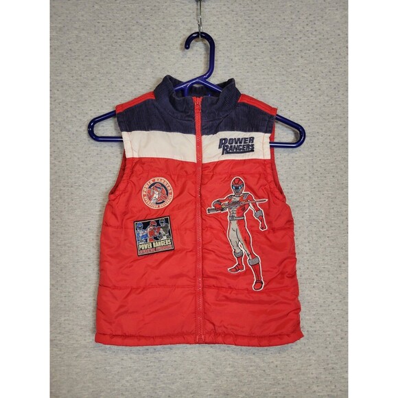 Vintage Power Rangers Puffer Vest Boys Sz 5 Embroidered Character Patches - Picture 1 of 14
